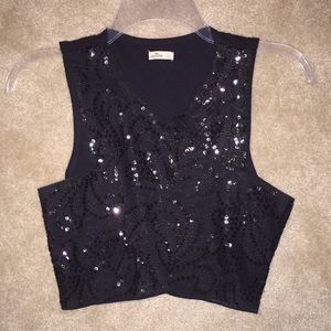 Black Small Sequin-Embroidered Hollister Crop Tank